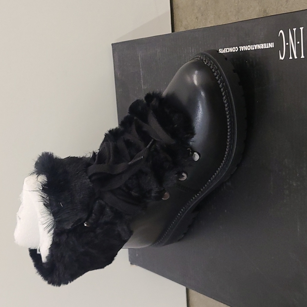 I.N.C International Concept Black Lace Up Boot with fur linning